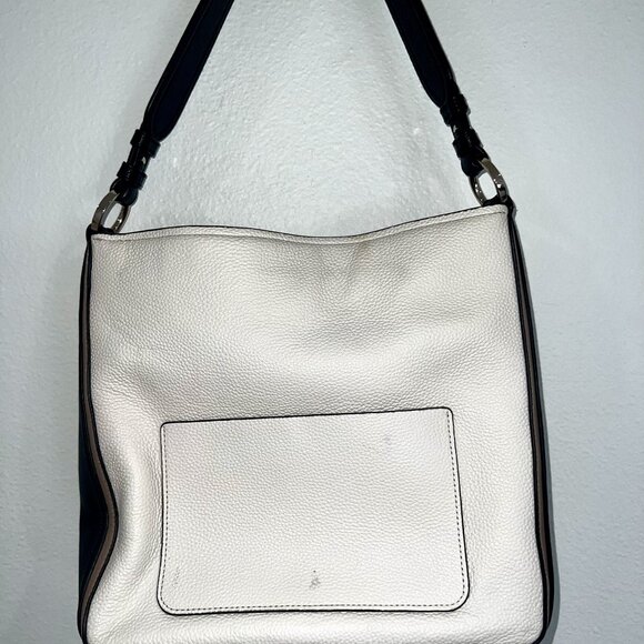 Kate Spade Hudson Color blocked Large Leather Hobo Bag, Tan Cream Shoulder Bag - Picture 5 of 8